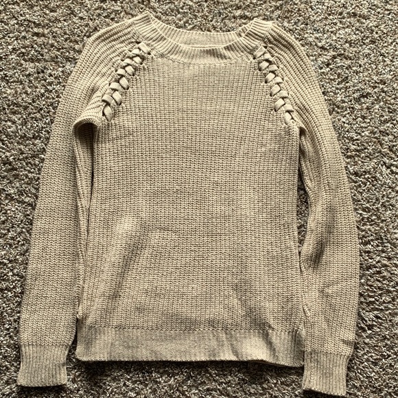 SO Women's Beige Sweater with Lace-Up Detail - Picture 1 of 5